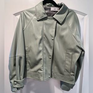 MANGO - Light Green Faux Leather Jacket